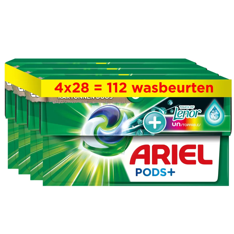 Ariel Pods+, +Touch Van Unst Color Vloeibaar Wasmiddelcapsules - 4 X 28 Wasbeurten - 112 Wasbeurten